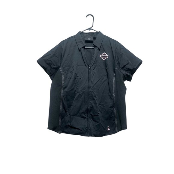 Harley Davidson Moto Full Zip Top Women 2W Black Pink Bow Logo Biker Fitted Punk - Picture 2 of 12